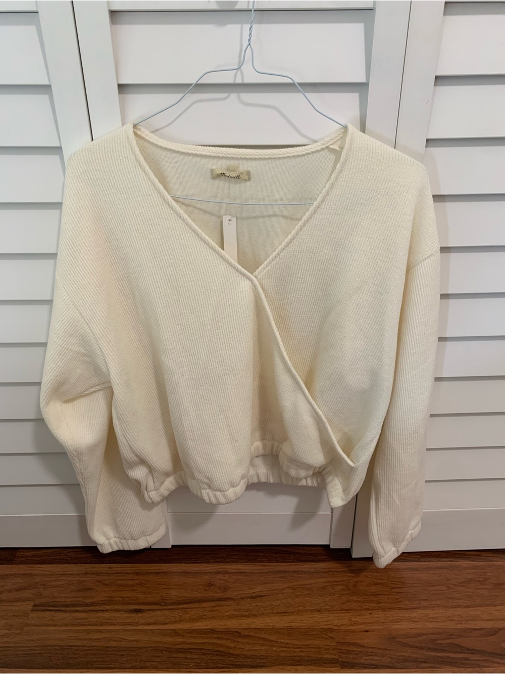 New Madewell Cream V-Neck Wrap-Front Knit Sweater